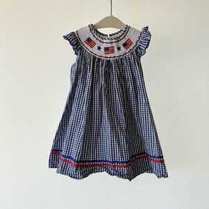 Charming Blue and Red Gingham Kids Dress